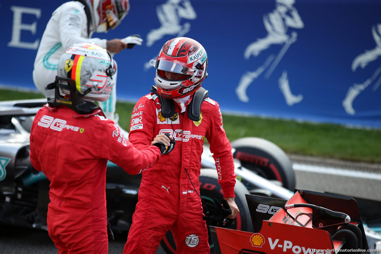 GP BELGIO, 31.08.2019 - Qualifiche, 2nd place Sebastian Vettel (GER) Ferrari SF90 e Charles Leclerc (MON) Ferrari SF90 pole position