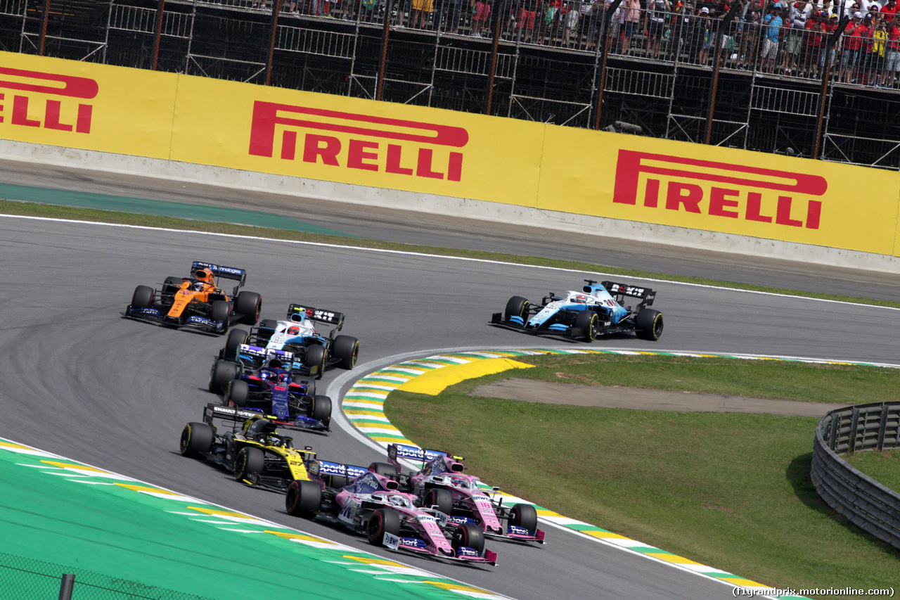 GP BRASILE, 17.11.2019 - Gara, Sergio Perez (MEX) Racing Point F1 Team RP19 e Lance Stroll (CDN) Racing Point F1 Team RP19