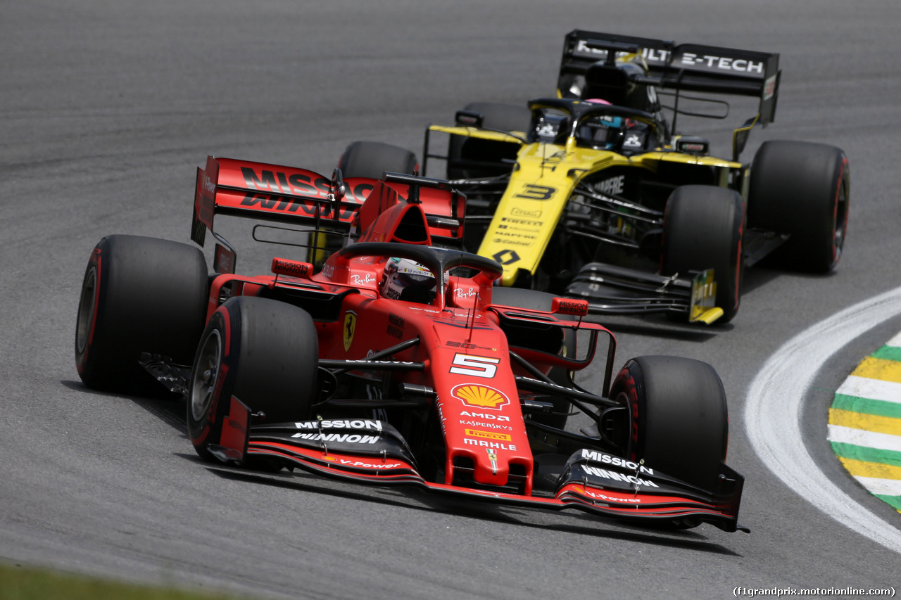 GP BRASILE, 16.11.2019 - Prove Libere 3, Sebastian Vettel (GER) Ferrari SF90 e Daniel Ricciardo (AUS) Renault Sport F1 Team RS19