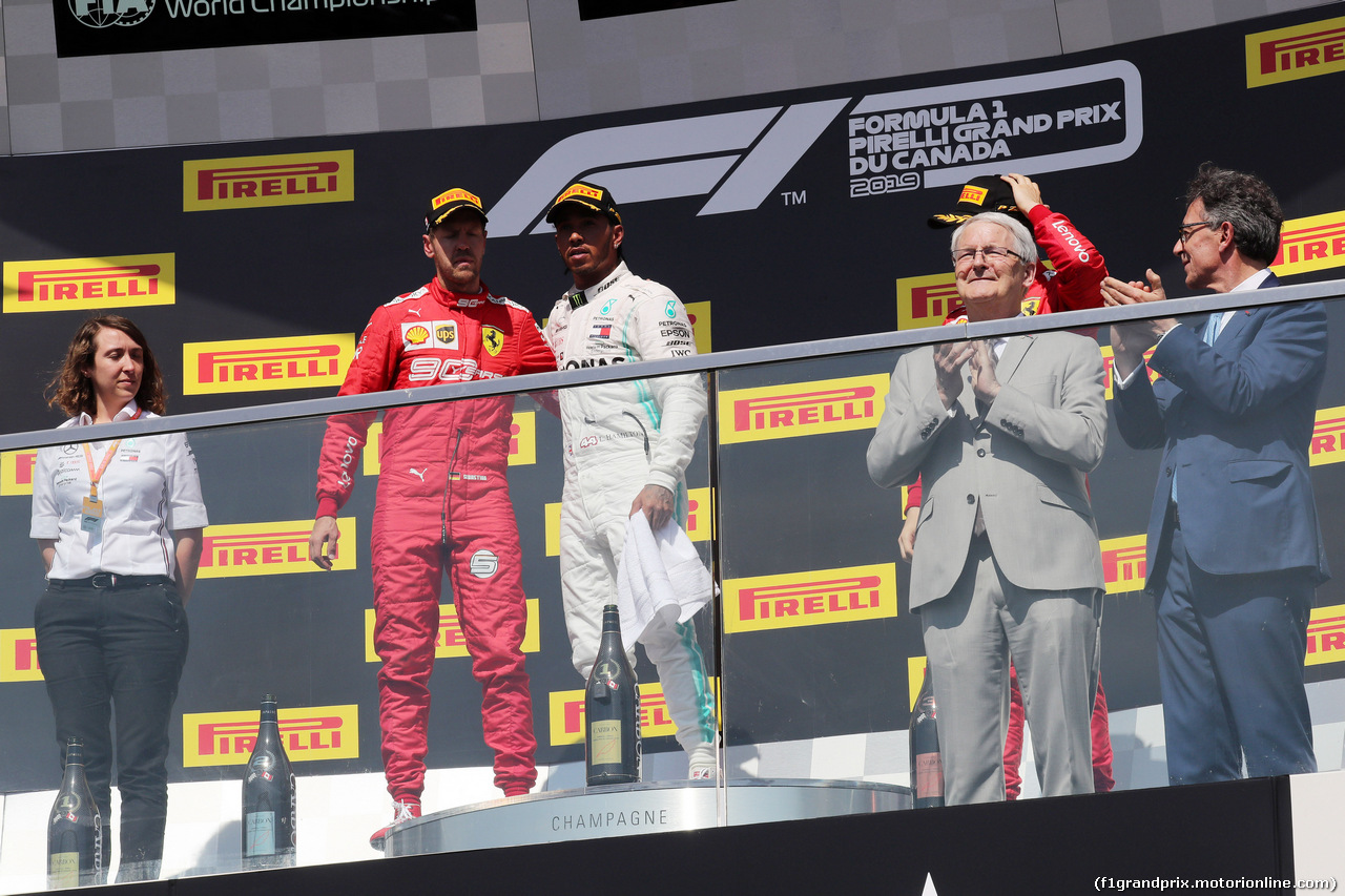 GP CANADA, 09.06.2019 - Gara, 2nd place Sebastian Vettel (GER) Ferrari SF90 e Lewis Hamilton (GBR) Mercedes AMG F1 W10 vincitore