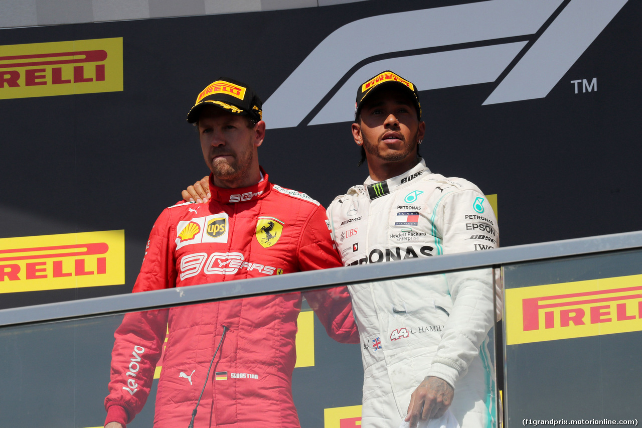 GP CANADA, 09.06.2019 - Gara, 2nd place Sebastian Vettel (GER) Ferrari SF90 e Lewis Hamilton (GBR) Mercedes AMG F1 W10 vincitore