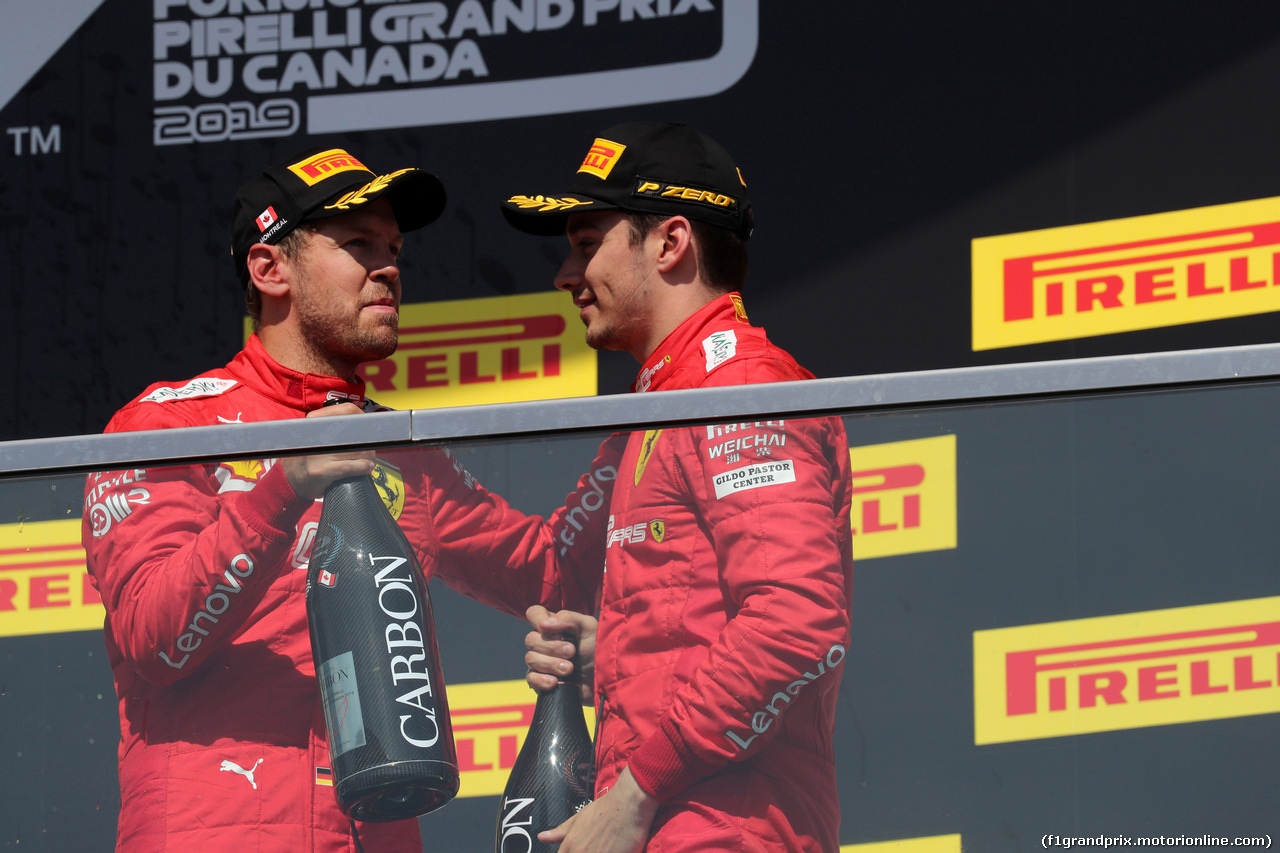 GP CANADA, 09.06.2019 - Gara, 2nd place Sebastian Vettel (GER) Ferrari SF90 e 3rd place Charles Leclerc (MON) Ferrari SF90