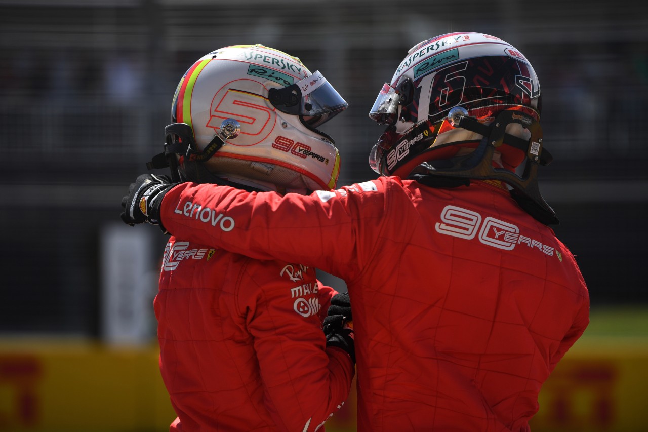 GP CANADA, 08.06.2019 - Qualifiche, Sebastian Vettel (GER) Ferrari SF90 pole position e 3rd place Charles Leclerc (MON) Ferrari SF90