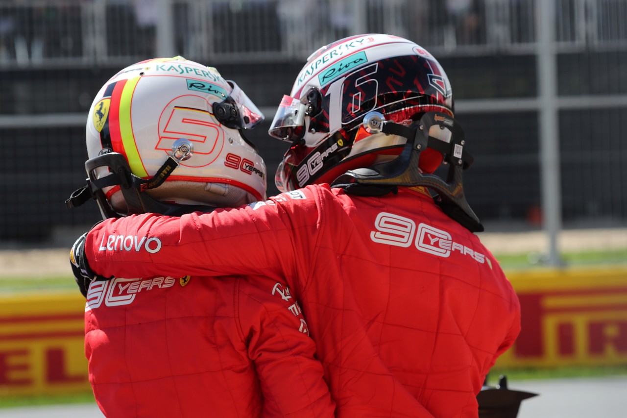 GP CANADA, 08.06.2019 - Qualifiche, Sebastian Vettel (GER) Ferrari SF90 pole position e 3rd place Charles Leclerc (MON) Ferrari SF90