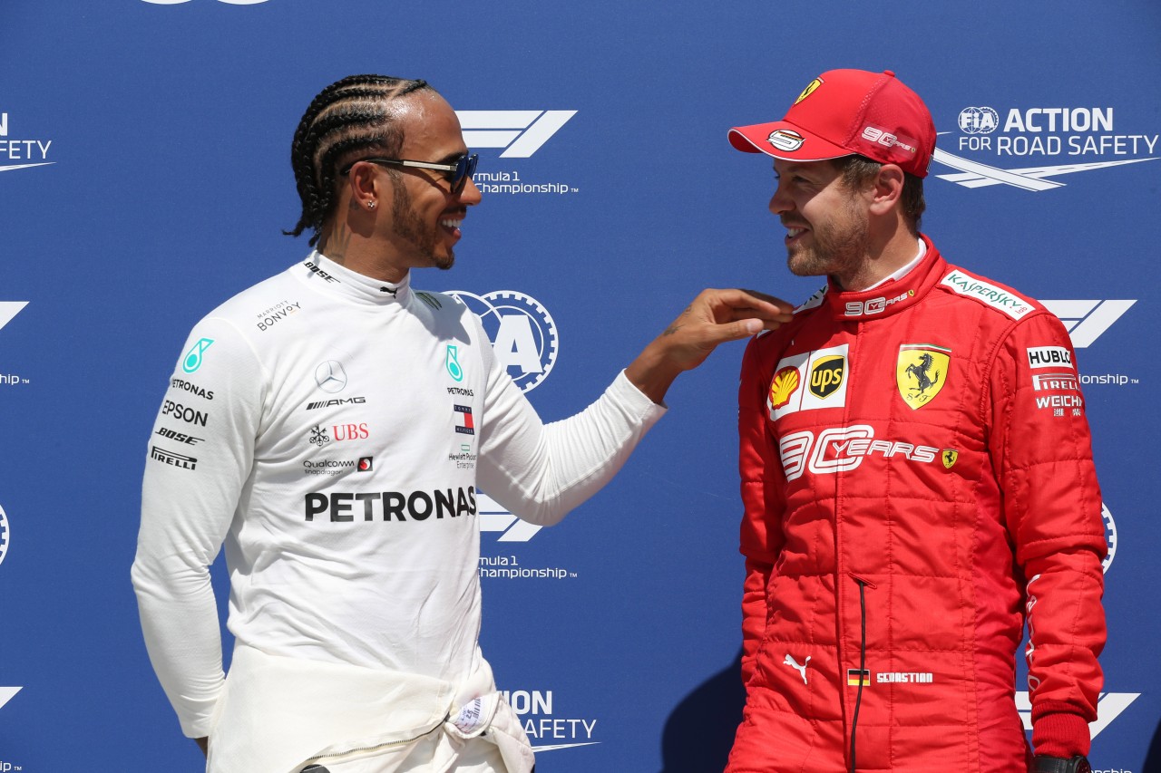 GP CANADA, 08.06.2019 - Qualifiche, 2nd place Lewis Hamilton (GBR) Mercedes AMG F1 W10 e Sebastian Vettel (GER) Ferrari SF90 pole position