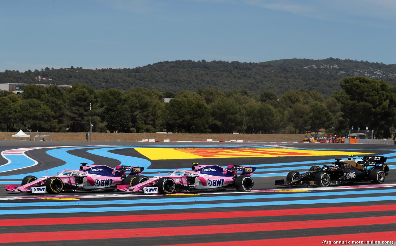 GP FRANCIA, 23.06.2019 - Gara, Sergio Perez (MEX) Racing Point F1 Team RP19, Lance Stroll (CDN) Racing Point F1 Team RP19 e Romain Grosjean (FRA) Haas F1 Team VF-19