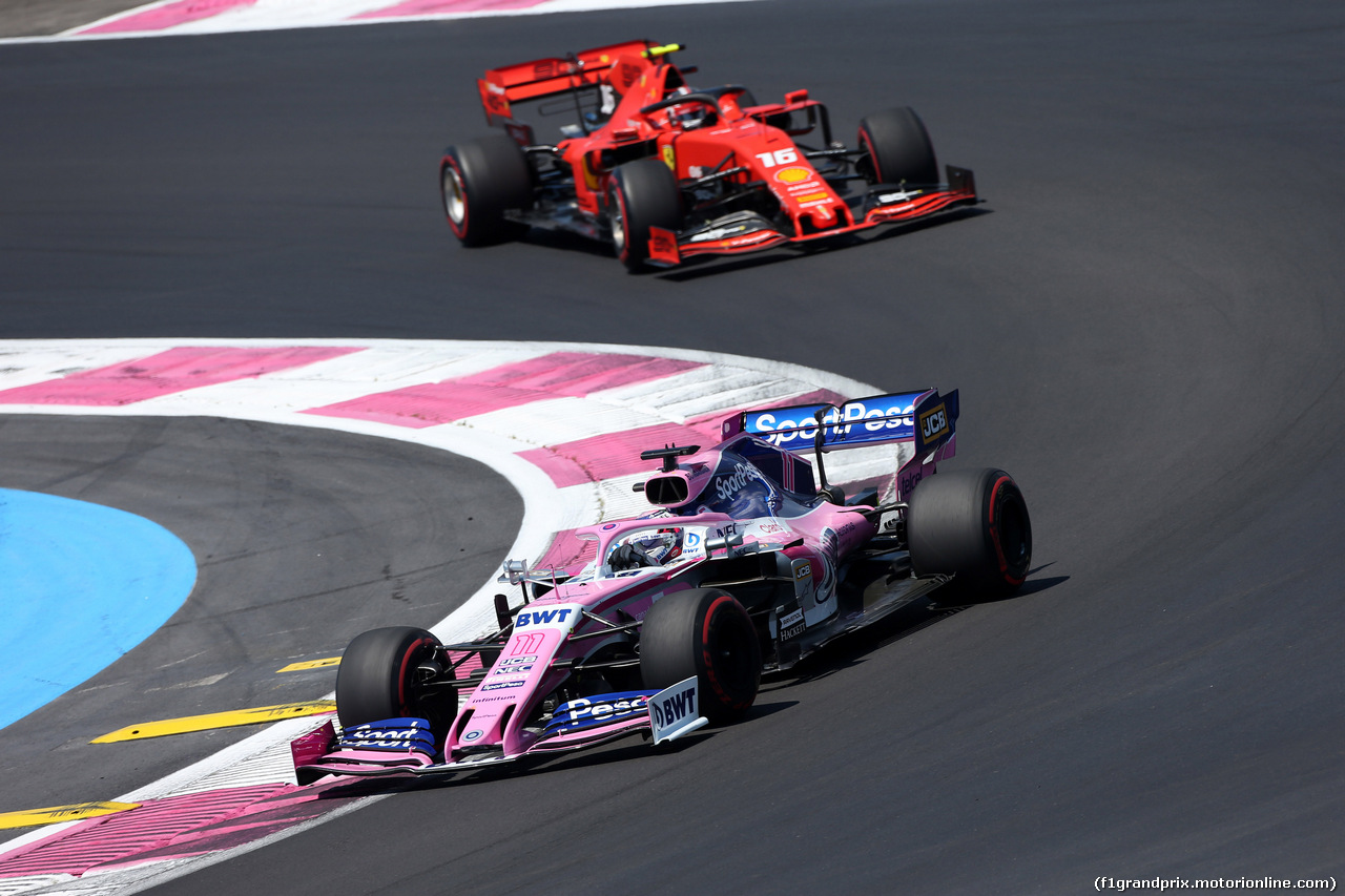 GP FRANCIA, 22.06.2019 - Prove Libere 3, Sergio Perez (MEX) Racing Point F1 Team RP19 e Charles Leclerc (MON) Ferrari SF90