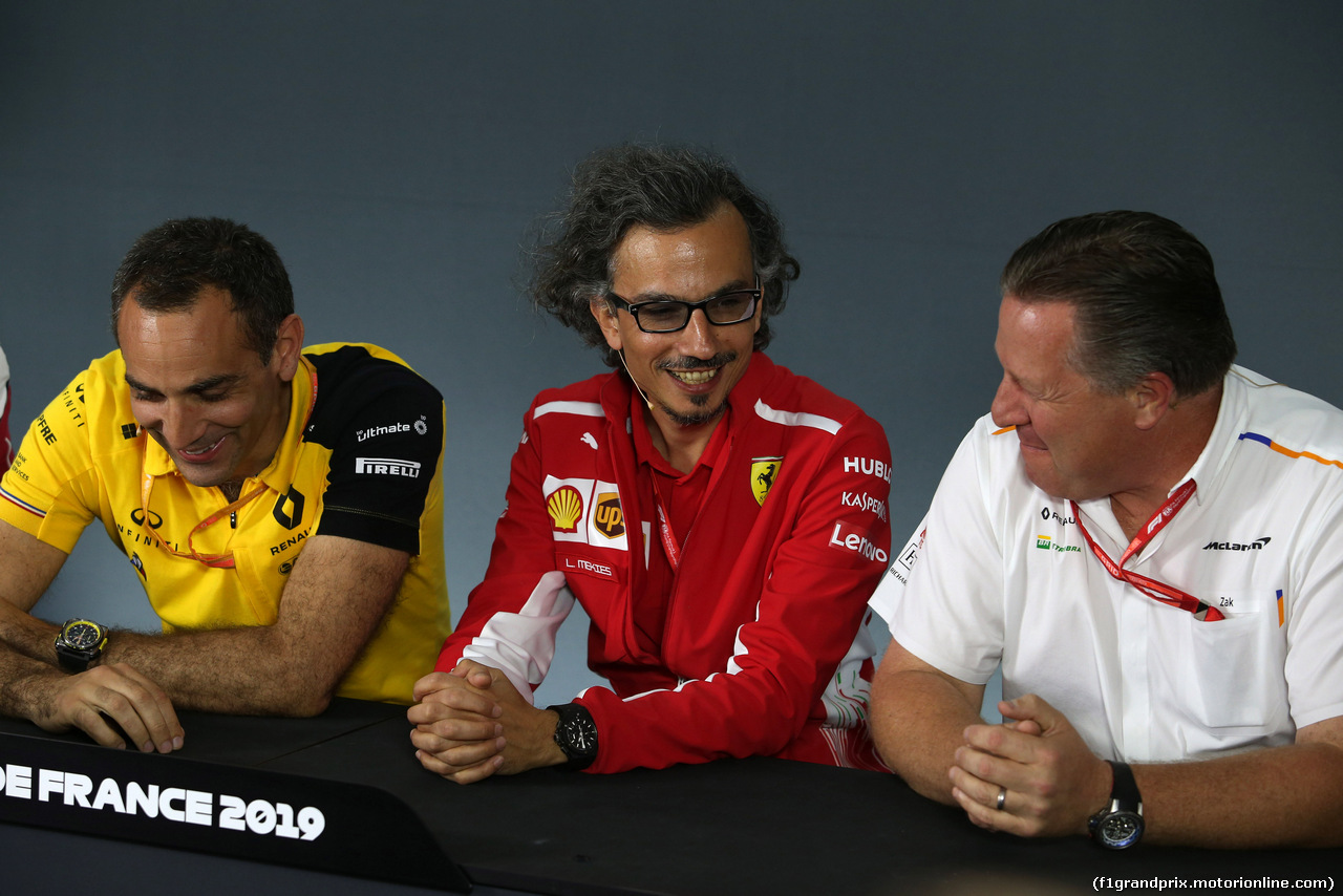 GP FRANCIA, 21.06.2019 - Conferenza Stampa, Cyril Abiteboul (FRA) Renault Sport F1 Managing Director, Laurent Mekies (FRA) Ferrari Sporting Director e Zak Brown (USA) McLaren Executive Director