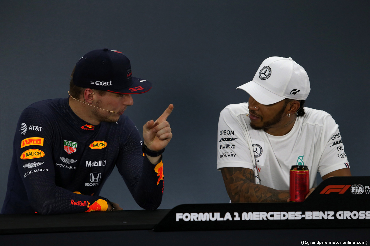 GP GERMANIA, 27.07.2019 - Qualifiche, Conferenza Stampa, Max Verstappen (NED) Red Bull Racing RB15 e Lewis Hamilton (GBR) Mercedes AMG F1 W10