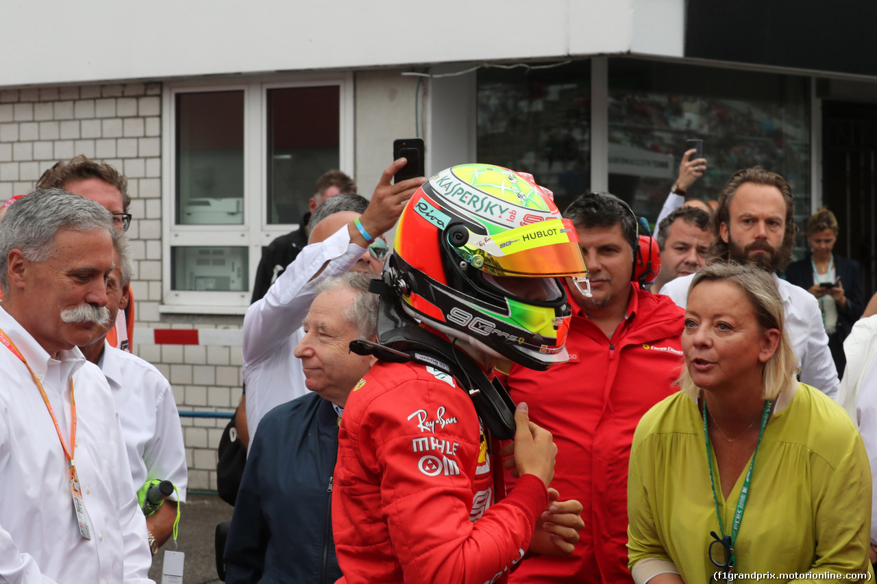 GP GERMANIA, 28.07.2019 - Chase Carey (USA) Formula One Group Chairman, Jean Todt (FRA), President FIA, Mick Schumacher (GER) Ferrari Test Driver e Sabine Kehm (GER), Press officer of Mick Schumacher (GER)