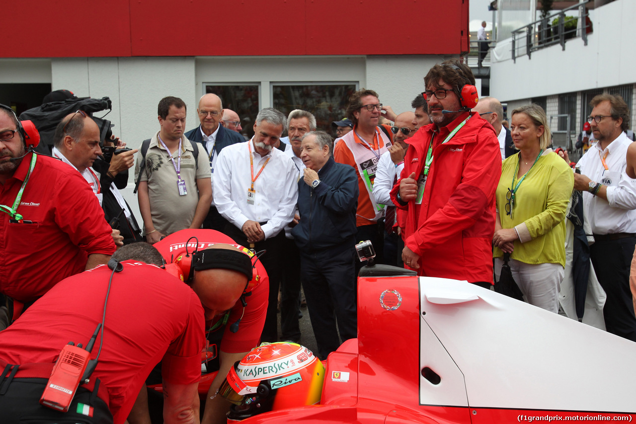 GP GERMANIA, 28.07.2019 - Chase Carey (USA) Formula One Group Chairman e Jean Todt (FRA), President FIA with Mick Schumacher (GER) Test Driver Ferrari
