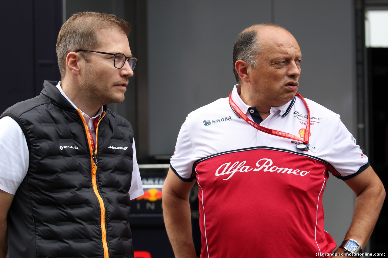 GP GERMANIA, 27.07.2019 - Andreas Seidl, McLaren Team Principal e Frederic Vasseur (FRA) Alfa Romeo Racing, Team Principal