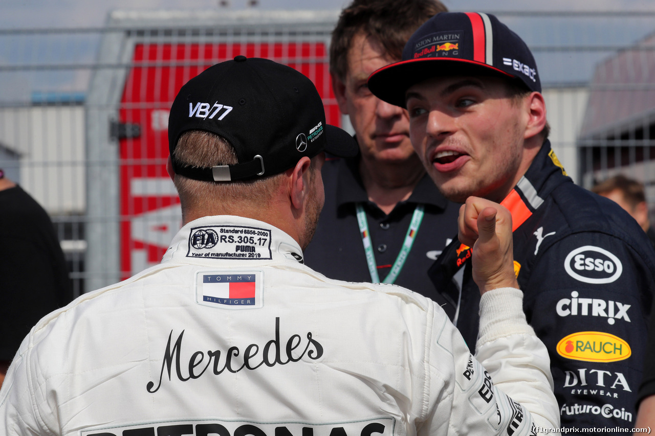 GP GERMANIA, 27.07.2019 - Qualifiche, 3rd place  Valtteri Bottas (FIN) Mercedes AMG F1 W010 e 2nd place Max Verstappen (NED) Red Bull Racing RB15