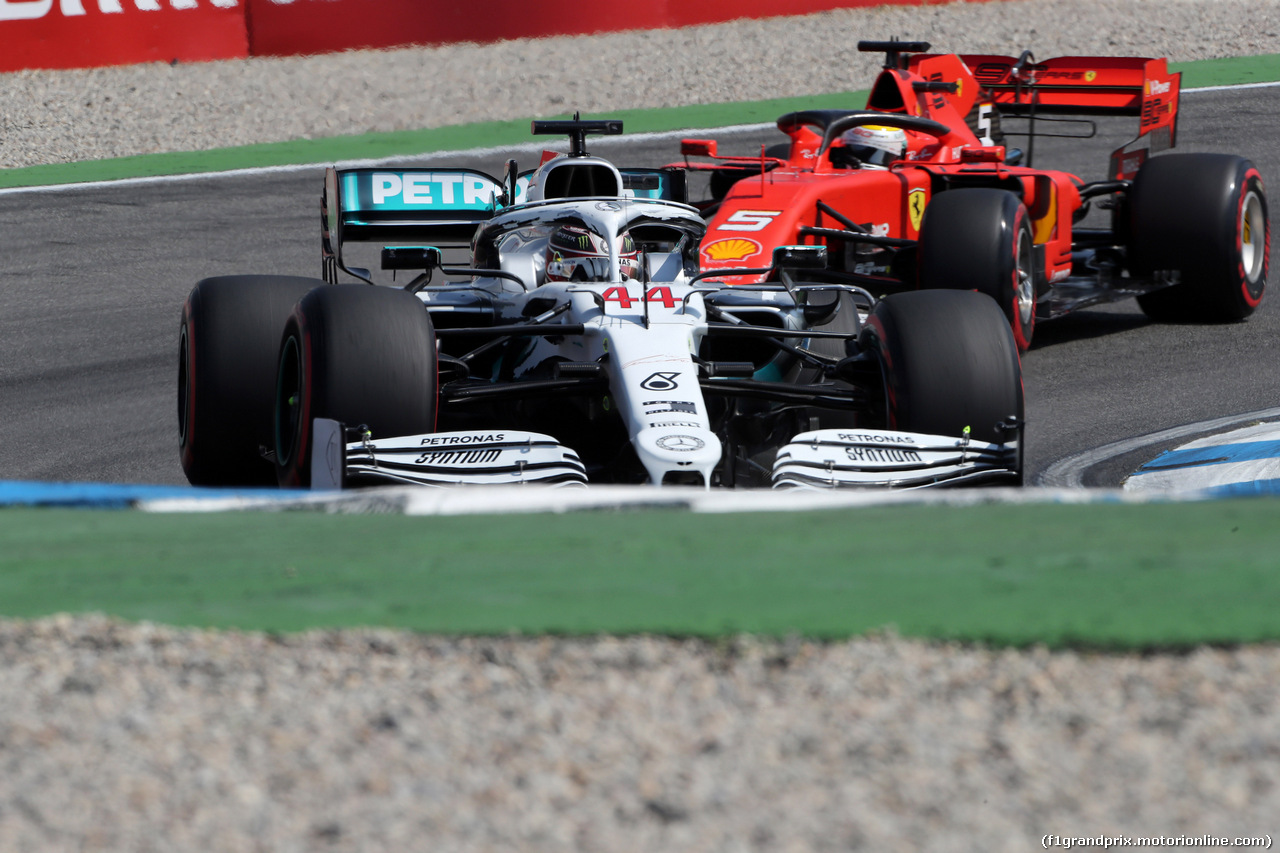 GP GERMANIA, 26.07.2019 - Prove Libere 1, Lewis Hamilton (GBR) Mercedes AMG F1 W10 e Sebastian Vettel (GER) Ferrari SF90