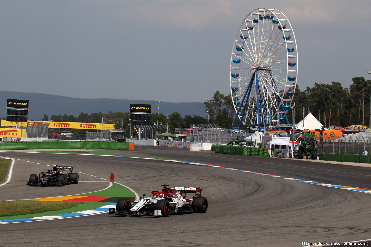 GP GERMANIA, 26.07.2019 - Prove Libere 2, Kevin Magnussen (DEN) Haas F1 Team VF-19 e Kimi Raikkonen (FIN) Alfa Romeo Racing C38