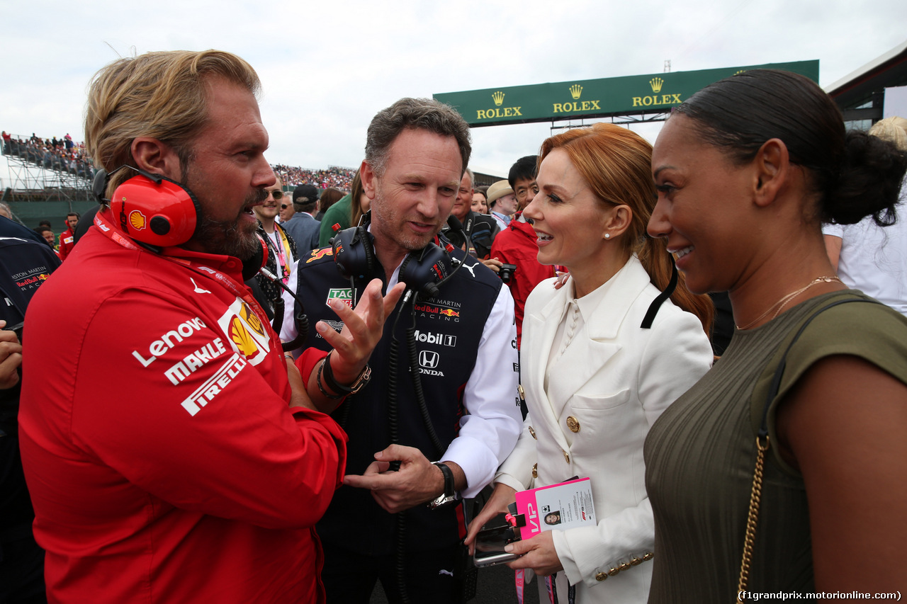 GP GRAN BRETAGNA, 14.07.2019- partenzaing grid, Christian Horner (GBR), Red Bull Racing, Sporting Director with sua moglie Geri Halliwell (GBR) e  Gino Rosato (CDN) Ferrari