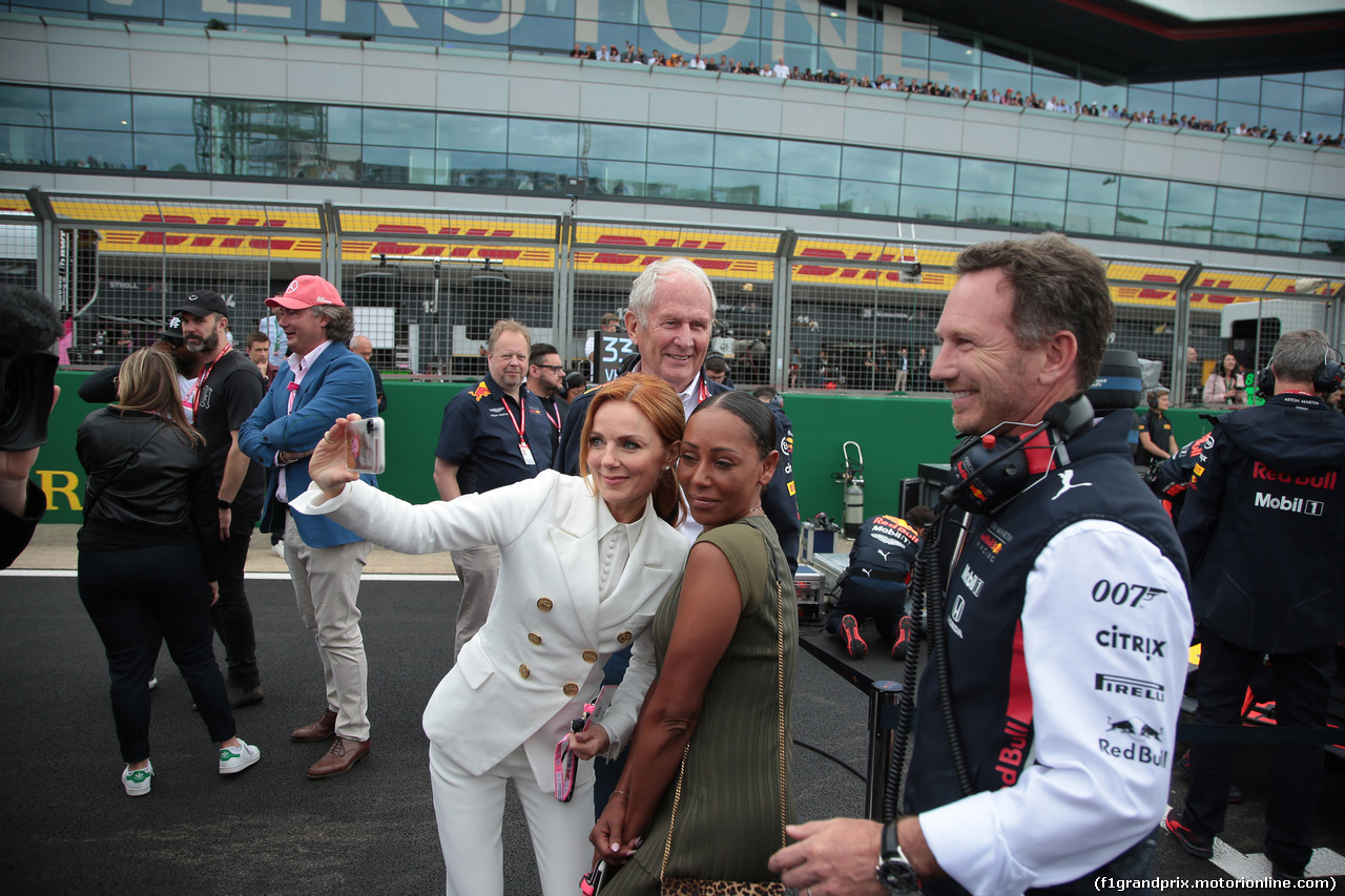 GP GRAN BRETAGNA, 14.07.2019- partenzaing grid,  Geri Halliwell (GBR) Singer with his husband Christian Horner (GBR), Red Bull Racing, Sporting Director  e Mel B. (GBR) Singer