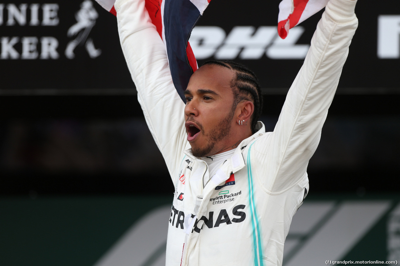GP GRAN BRETAGNA, 14.07.2019- Parc ferme winner Lewis Hamilton (GBR) Mercedes AMG F1 W10 EQ Power