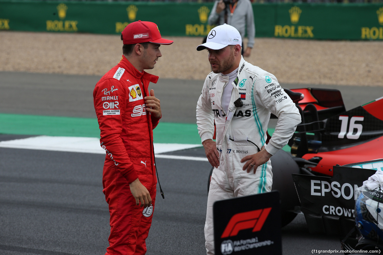 GP GRAN BRETAGNA, 13.07.2019- Qualifiche Festeggiamenti in parc fermee, Valtteri Bottas (FIN) Mercedes AMG F1 W10 EQ Power e Charles Leclerc (MON) Ferrari SF90