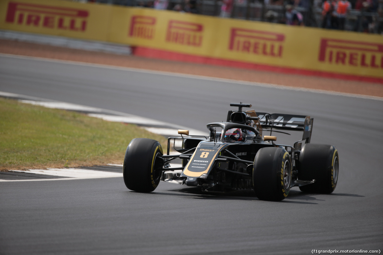 GP GRAN BRETAGNA, 12.07.2019- Prove Libere 1, Romain Grosjean (FRA) Haas F1 Team VF-19 with broken Frontal Wing