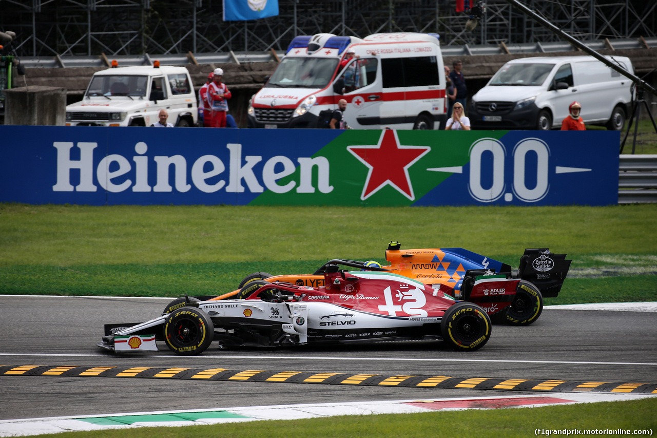 GP ITALIA, 08.09.2019 - Gara, Kimi Raikkonen (FIN) Alfa Romeo Racing C38 e Lando Norris (GBR) Mclaren F1 Team MCL34