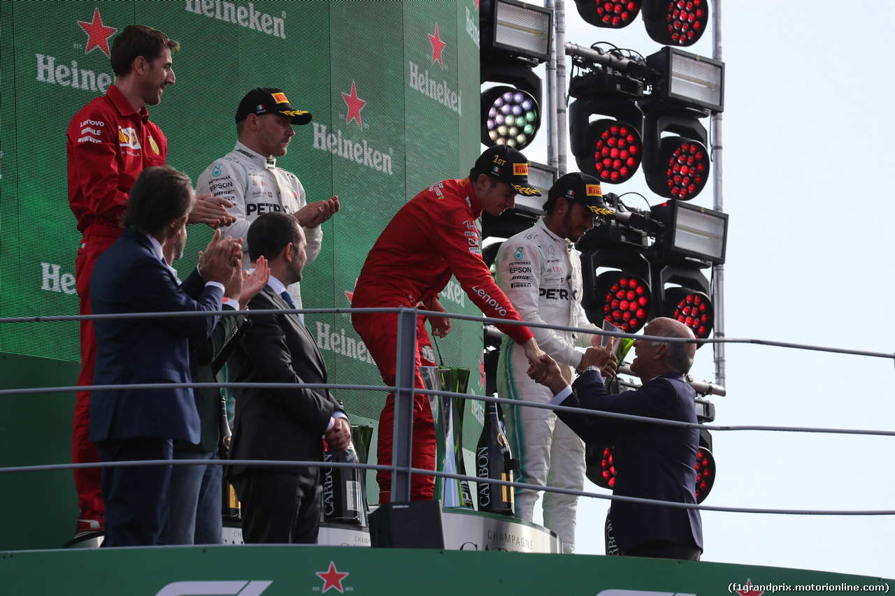 GP ITALIA, 08.09.2019 - Gara, Charles Leclerc (MON) Ferrari SF90 vincitore with Dr. Angelo Sticchi Damiani (ITA) Aci Csai President