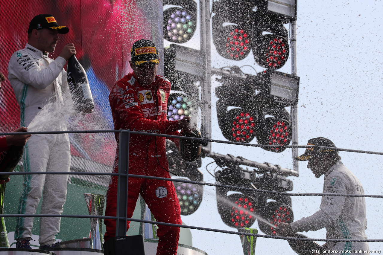 GP ITALIA, 08.09.2019 - Gara, 1st place Charles Leclerc (MON) Ferrari SF90, 2nd place Valtteri Bottas (FIN) Mercedes AMG F1 W010 e 3rd place Lewis Hamilton (GBR) Mercedes AMG F1 W10
