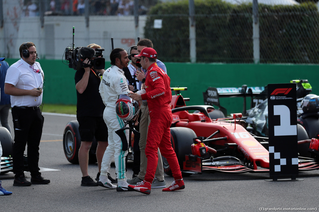 GP ITALIA, 07.09.2019 - Qualifiche, 2nd place Lewis Hamilton (GBR) Mercedes AMG F1 W10 e Charles Leclerc (MON) Ferrari SF90 pole position