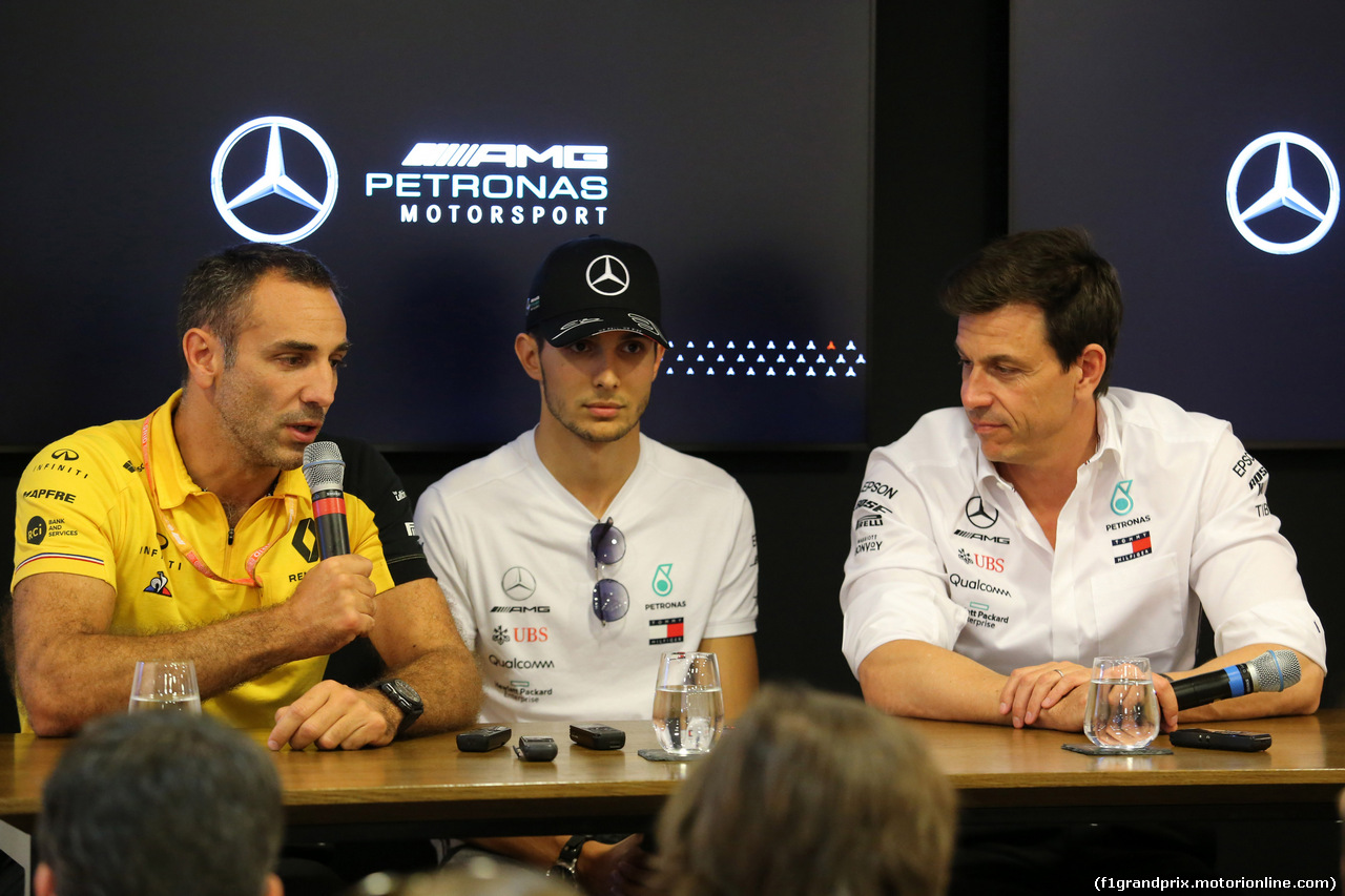 GP ITALIA, 07.09.2019 - Conferenza Stampa, Cyril Abiteboul (FRA) Renault Sport F1 Managing Director, Esteban Ocon (FRA) Mercedes AMG F1 Reserve Driver e Toto Wolff (GER) Mercedes AMG F1 Shareholder e Executive Director