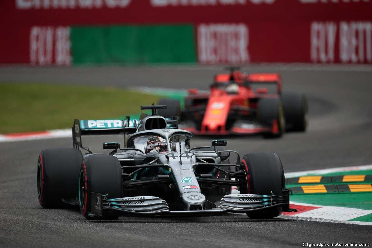 GP ITALIA, 06.09.2019 - Prove Libere 1, Lewis Hamilton (GBR) Mercedes AMG F1 W10 e Sebastian Vettel (GER) Ferrari SF90