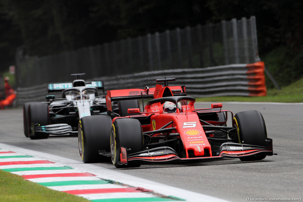 GP ITALIA, 06.09.2019 - Prove Libere 1, Sebastian Vettel (GER) Ferrari SF90 e Lewis Hamilton (GBR) Mercedes AMG F1 W10