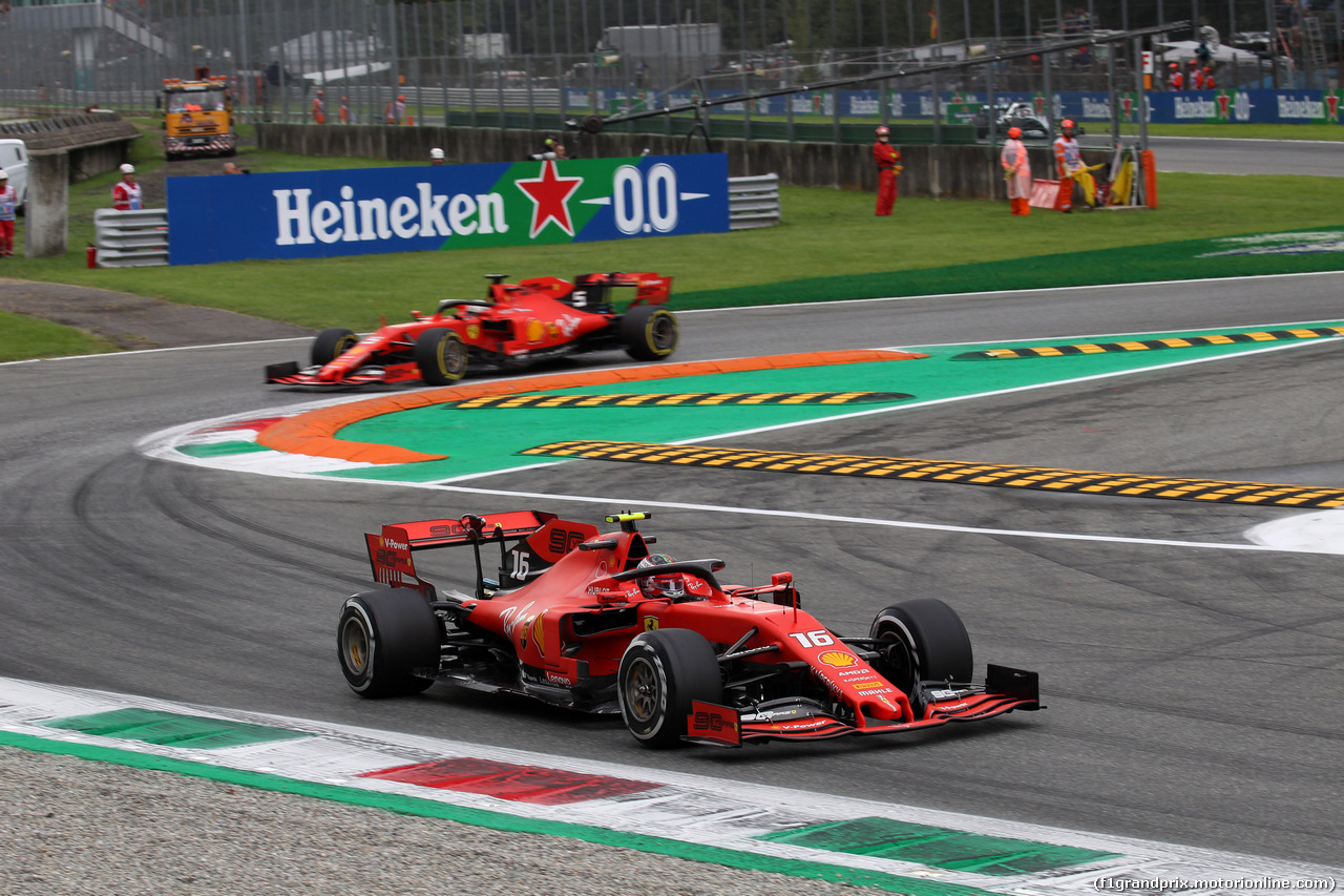 GP ITALIA, 06.09.2019 - Prove Libere 2, Charles Leclerc (MON) Ferrari SF90 davanti a Sebastian Vettel (GER) Ferrari SF90