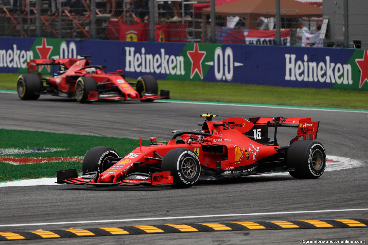 GP ITALIA, 06.09.2019 - Prove Libere 2, Charles Leclerc (MON) Ferrari SF90 davanti a Sebastian Vettel (GER) Ferrari SF90