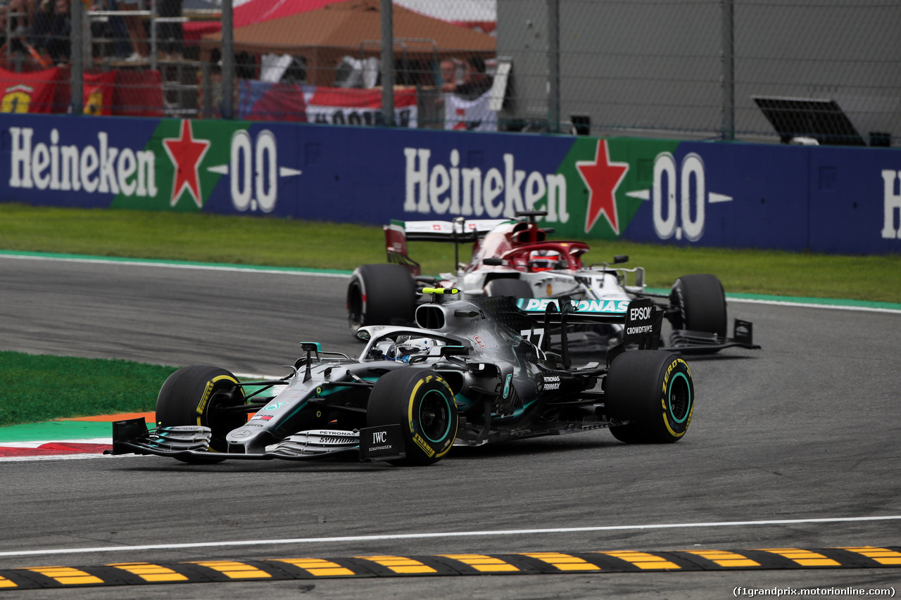 GP ITALIA, 06.09.2019 - Prove Libere 2, Valtteri Bottas (FIN) Mercedes AMG F1 W010 e Kimi Raikkonen (FIN) Alfa Romeo Racing C38