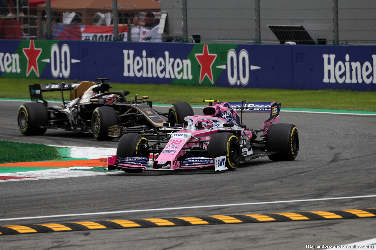 GP ITALIA, 06.09.2019 - Prove Libere 2, Lance Stroll (CDN) Racing Point F1 Team RP19 e Romain Grosjean (FRA) Haas F1 Team VF-19