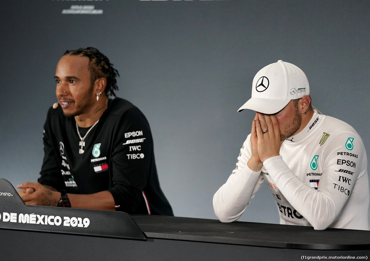 GP MESSICO, (L to R): Lewis Hamilton (GBR) Mercedes AMG F1 e Valtteri Bottas (FIN) Mercedes AMG F1 in the post race FIA Press Conference.                               
27.10.2019.