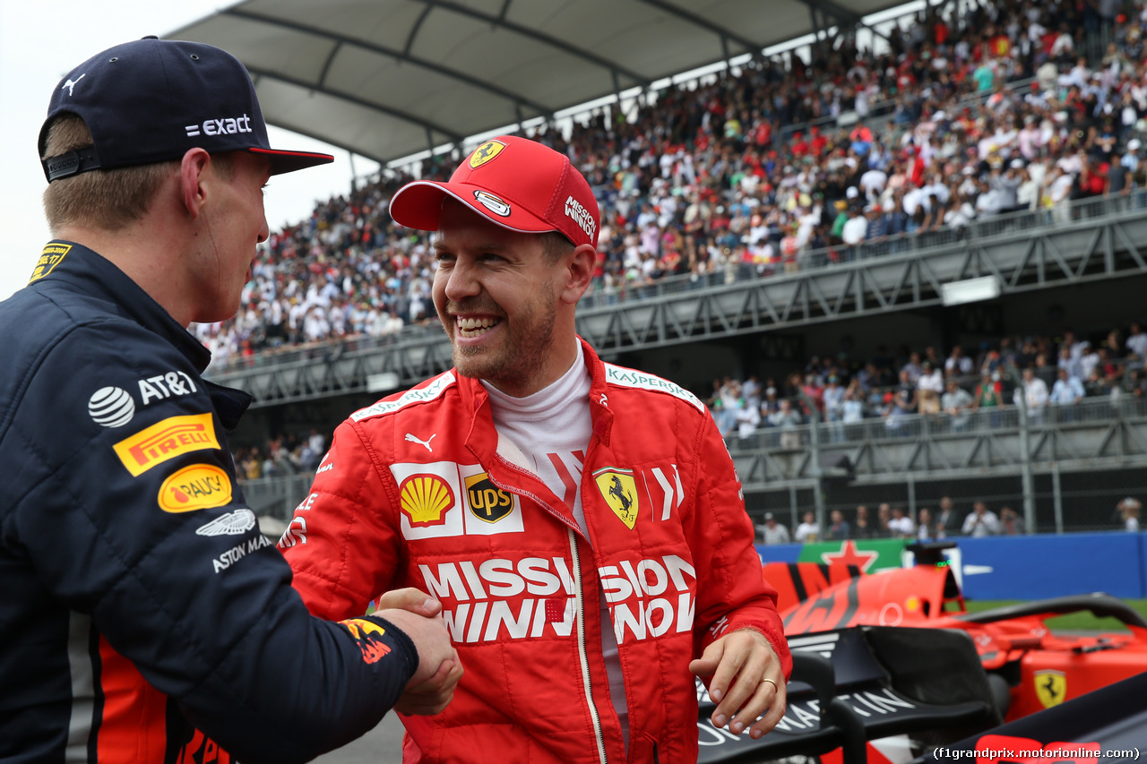GP MESSICO, Pole Position for Max Verstappen (NLD) Red Bull Racing RB15  e 3rd for Sebastian Vettel (GER) Ferrari SF90.
26.10.2019.