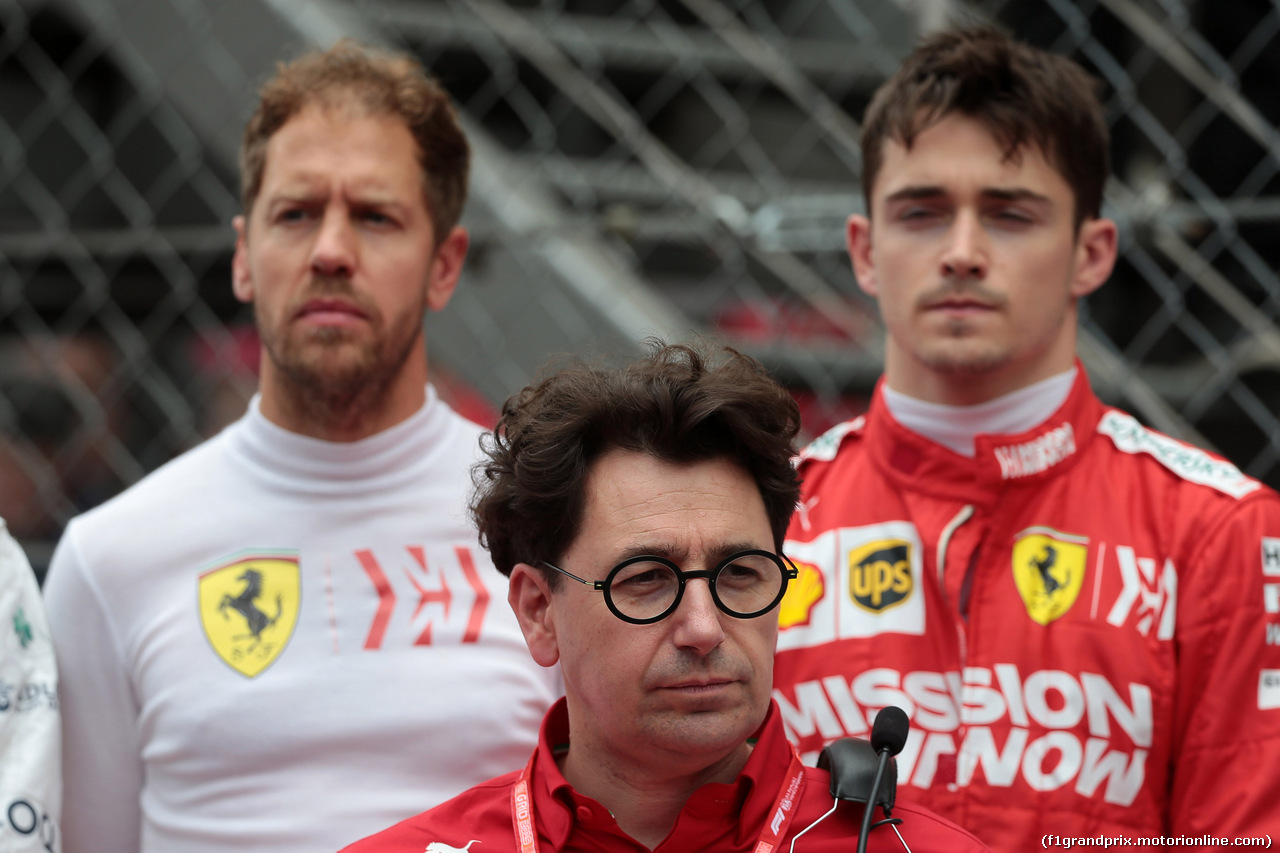 GP MONACO, 26.05.2019 - Gara, Sebastian Vettel (GER) Ferrari SF90 , Mattia Binotto (ITA) Ferrari Team Principal e Charles Leclerc (MON) Ferrari SF90