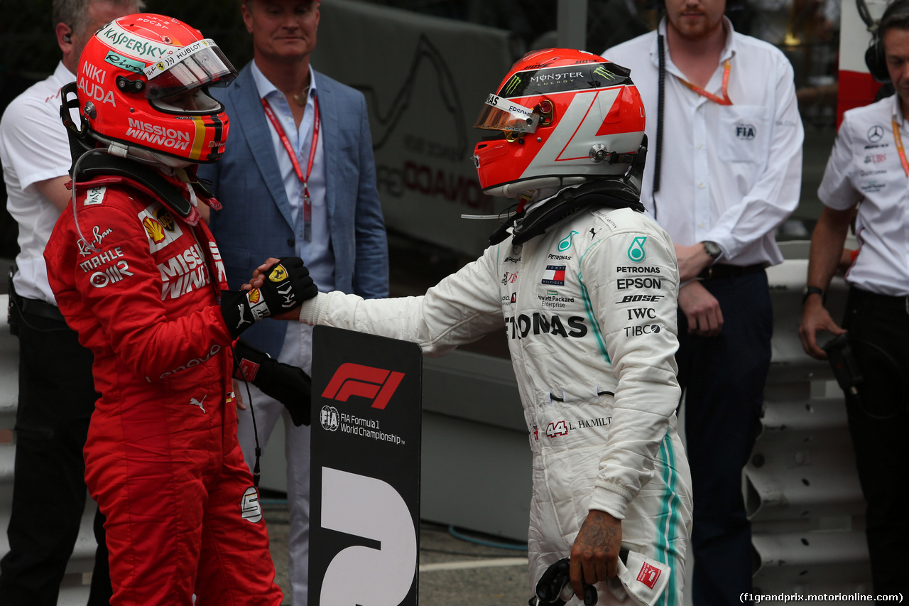 GP MONACO, 26.05.2019 - Gara, 2nd place Sebastian Vettel (GER) Ferrari SF90 e Lewis Hamilton (GBR) Mercedes AMG F1 W10 vincitore