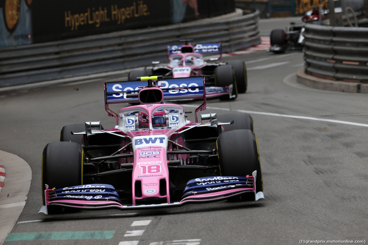 GP MONACO, 26.05.2019 - Gara, Lance Stroll (CDN) Racing Point F1 Team RP19 davanti a Sergio Perez (MEX) Racing Point F1 Team RP19