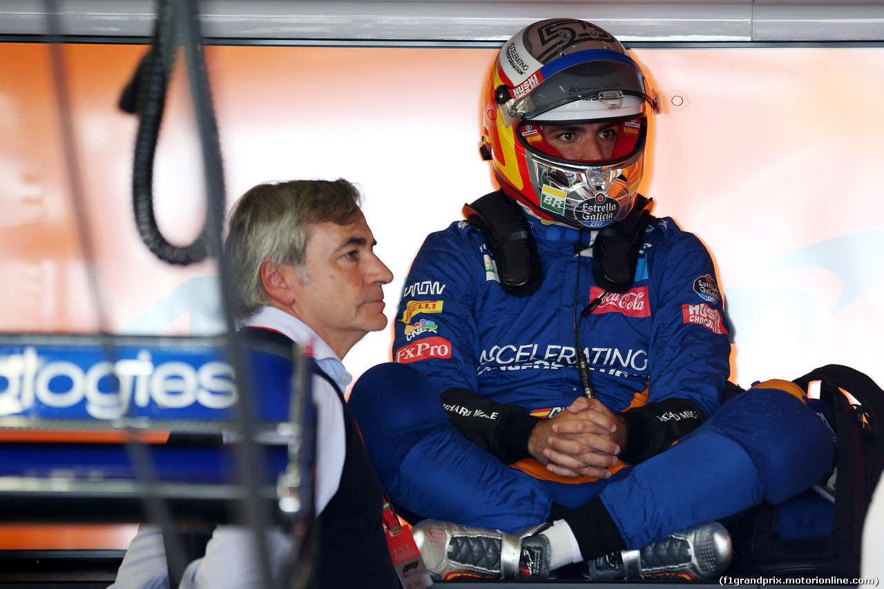 GP MONACO, 23.05.2019 - Prove Libere 1, Carlos Sainz Jr (ESP) Mclaren F1 Team MCL34 e his father Carlos Sainz (ESP) WRC Champion former