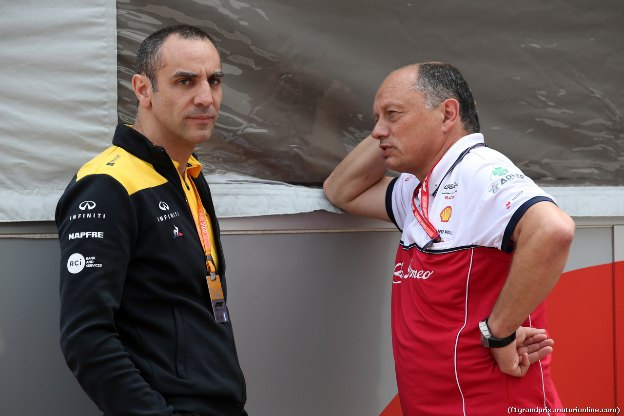 GP MONACO, 25.05.2019 - Prove Libere 3, Cyril Abiteboul (FRA) Renault Sport F1 Managing Director e Frederic Vasseur (FRA) Alfa Romeo Racing, Team Principal