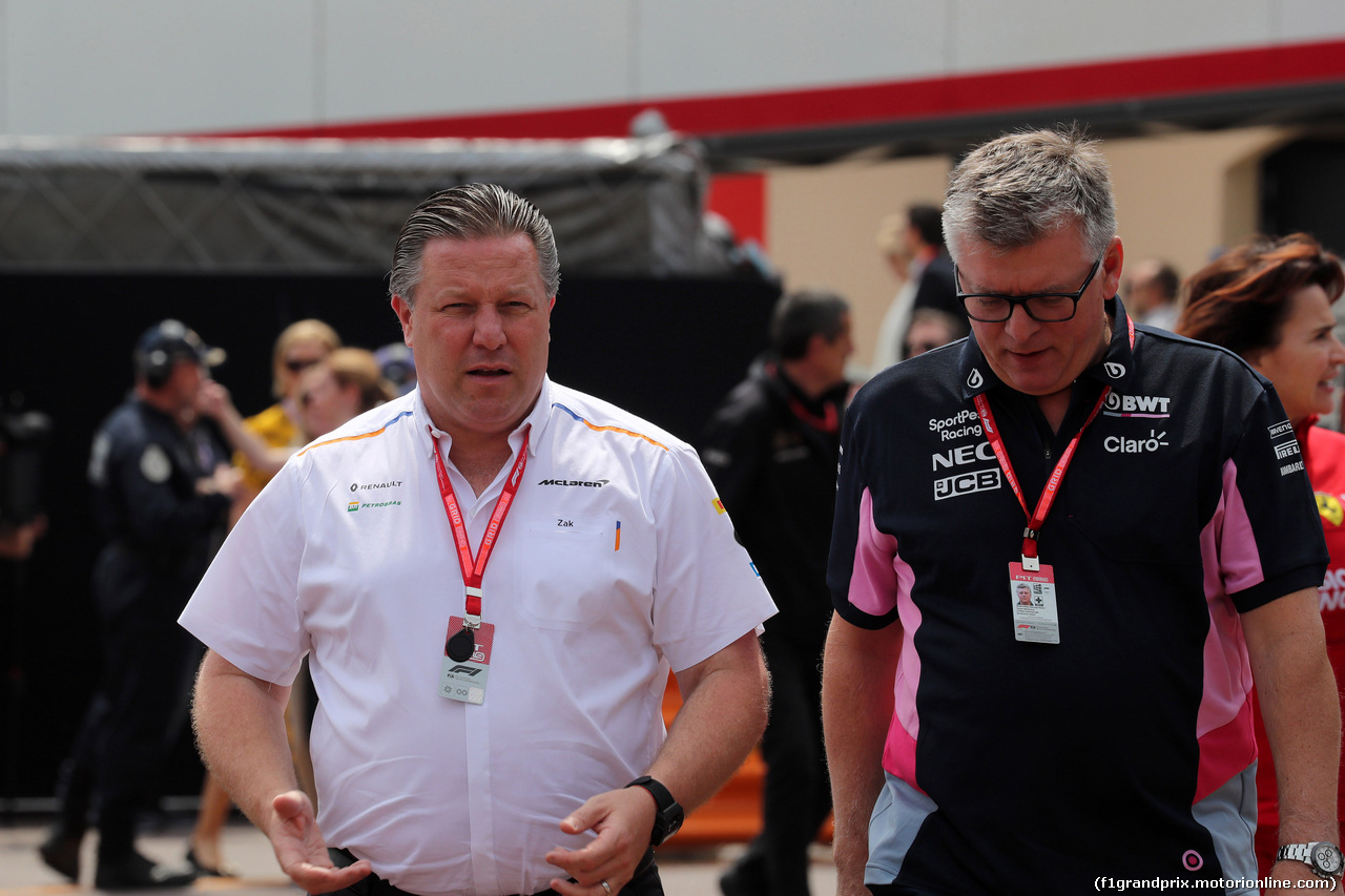 GP MONACO, 25.05.2019 - Prove Libere 3, (L-R) Zak Brown (USA) McLaren Executive Director e Otmar Szafnauer (USA) Racing Point F1 Team Principal e CEO.