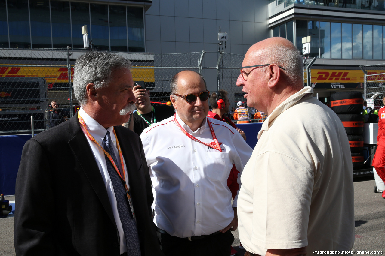 GP RUSSIA, 29.09.2019- grid, Chase Carey (US), Liberty Media e Luca Colajanni (ITA) Head of Motorsport Press Office Formula 1