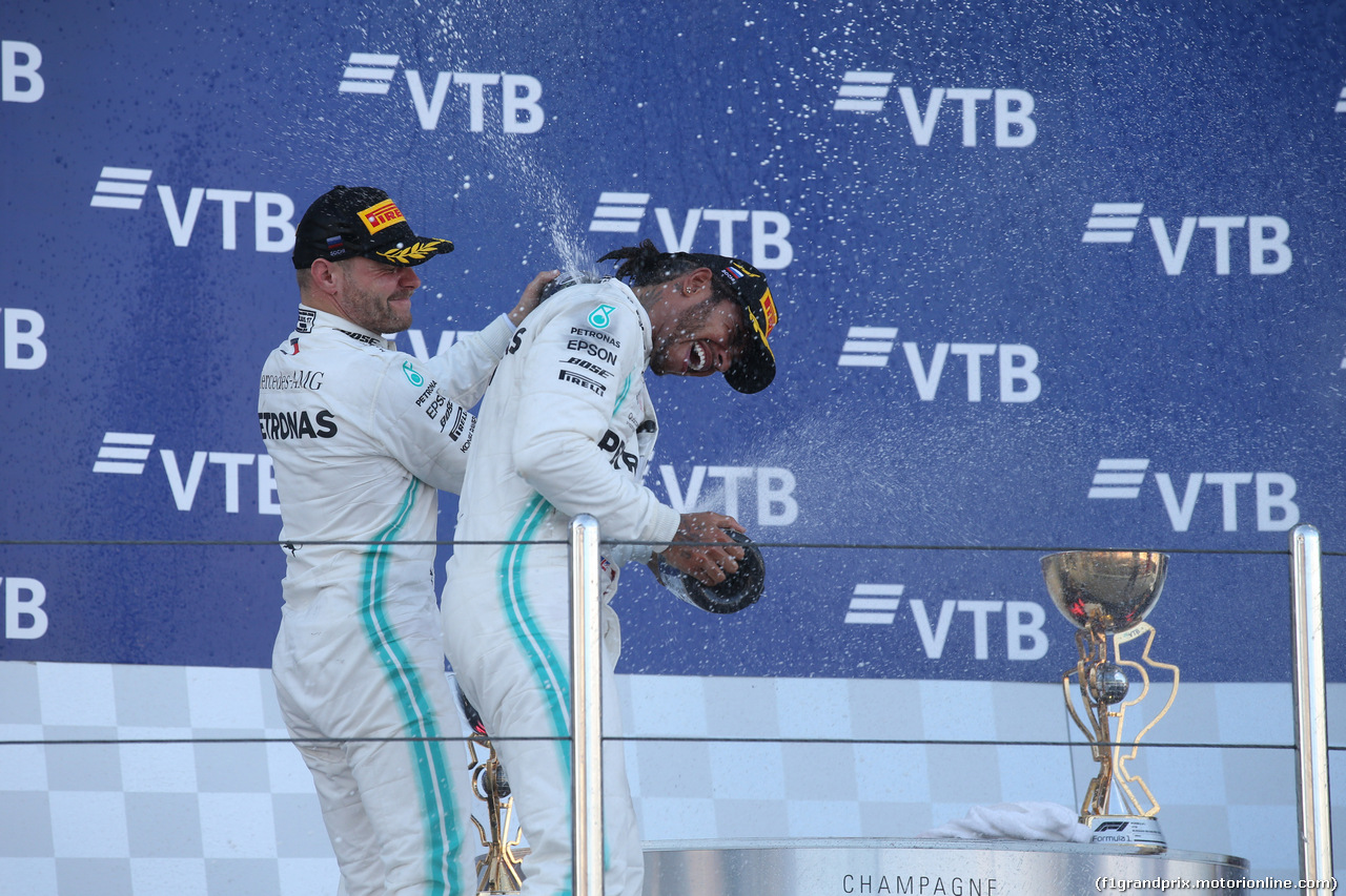 GP RUSSIA, 29.09.2019- Podium, winner Lewis Hamilton (GBR) Mercedes AMG F1 W10 EQ Power, 2nd place Valtteri Bottas (FIN) Mercedes AMG F1 W10 EQ Power, 3rd place Charles Leclerc (MON) Ferrari SF90