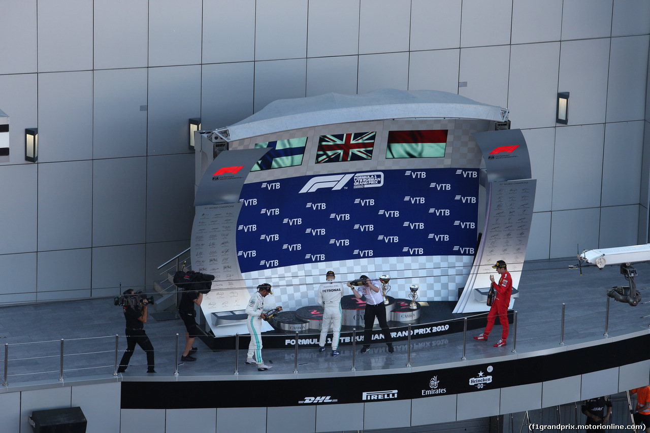 GP RUSSIA, 29.09.2019- Podium, winner Lewis Hamilton (GBR) Mercedes AMG F1 W10 EQ Power, 2nd place Valtteri Bottas (FIN) Mercedes AMG F1 W10 EQ Power, 3rd place Charles Leclerc (MON) Ferrari SF90