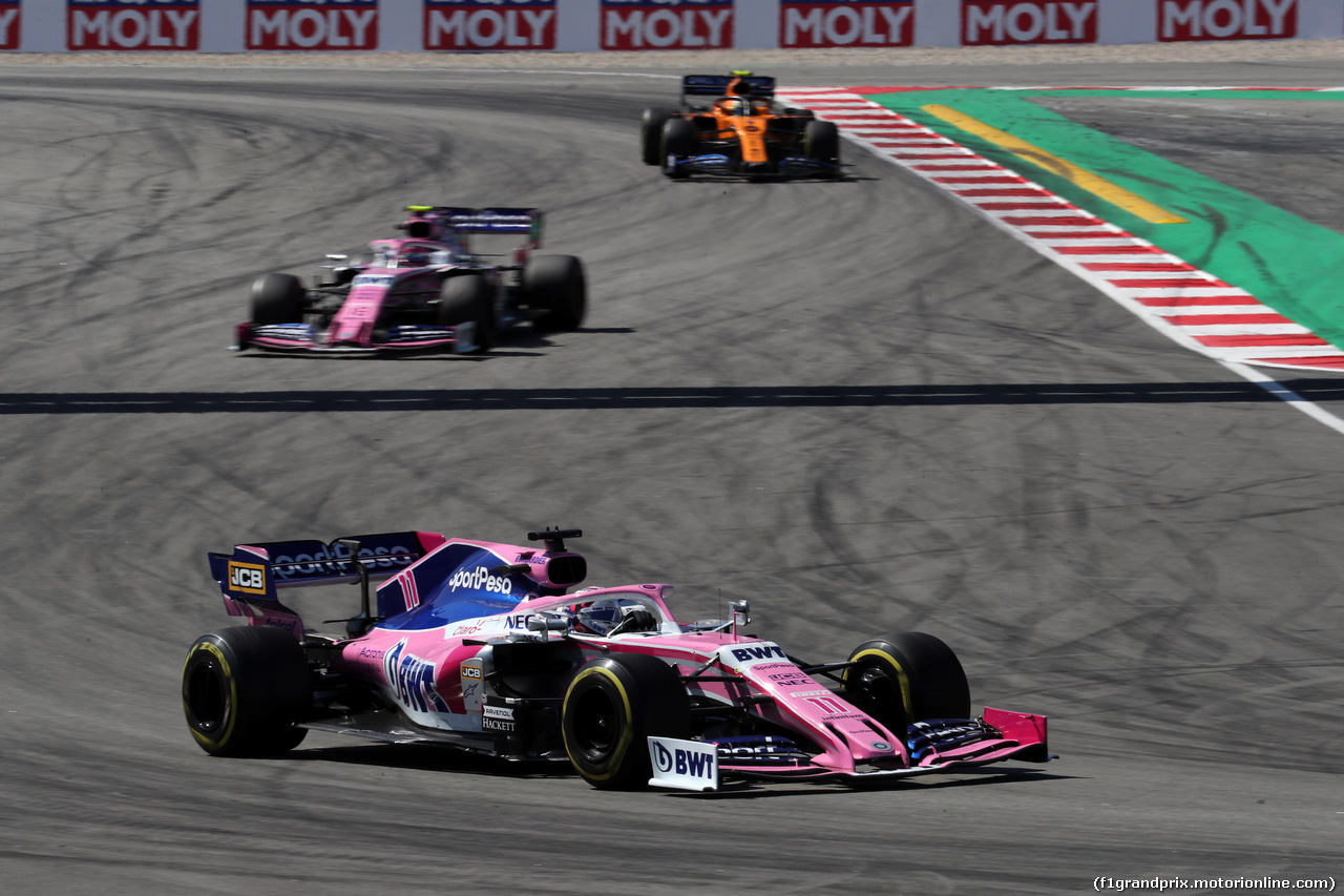 GP SPAGNA, 12.05.2019 - Gara, Sergio Perez (MEX) Racing Point F1 Team RP19 davanti a Lance Stroll (CDN) Racing Point F1 Team RP19