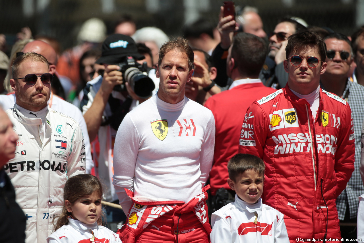 GP SPAGNA, 12.05.2019 - Gara, Valtteri Bottas (FIN) Mercedes AMG F1 W010, Sebastian Vettel (GER) Ferrari SF90 e Charles Leclerc (MON) Ferrari SF90