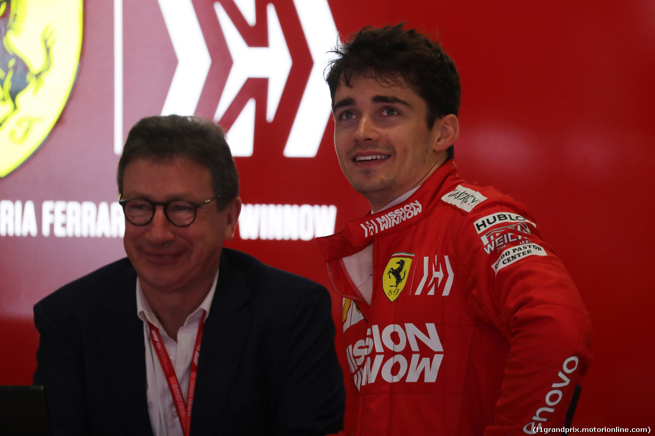 GP SPAGNA, 11.05.2019 - Prove Libere 3, Louis Carey Camilleri, CEO of Ferrari  e Charles Leclerc (MON) Ferrari SF90