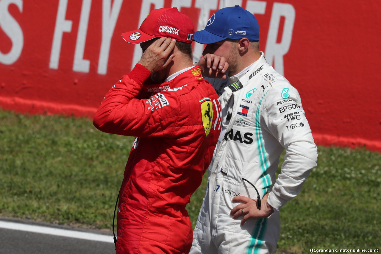 GP SPAGNA, 11.05.2019 - Qualifiche, 3rd place Sebastian Vettel (GER) Ferrari SF90 e Valtteri Bottas (FIN) Mercedes AMG F1 W010 pole position